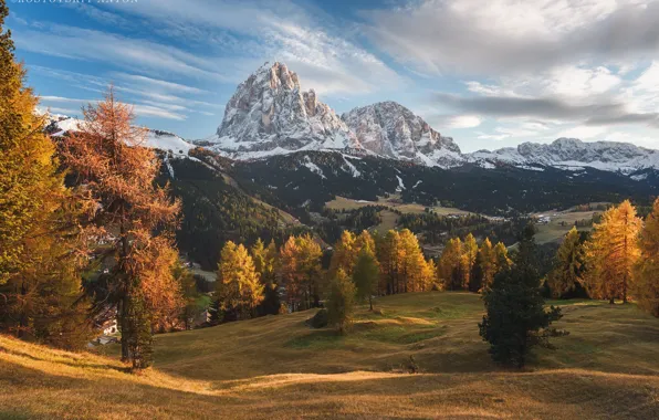 Autumn, landscape, nature, lake, Anton Rostov, Gold of the Dolomites