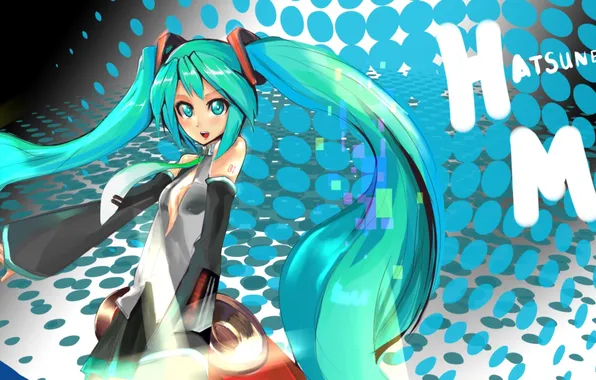 Look, girl, smile, vocaloid, gesture, Vocaloid, art, Hatsune miku