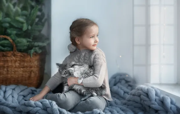 Kittens, Girl, photographer Anastasia Barmina
