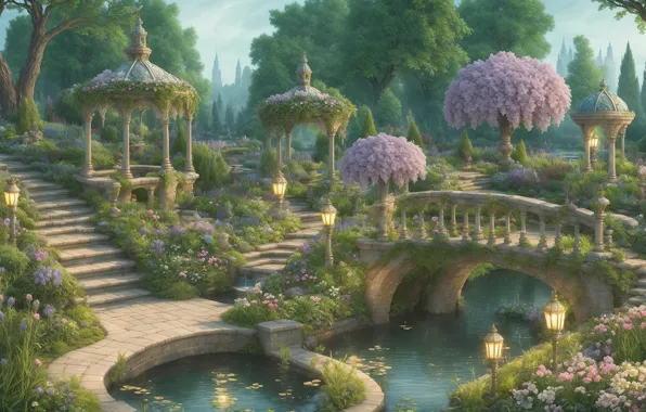Fantasy, landscape, art, garden, Stable Diffusion, neuronet, Ai art