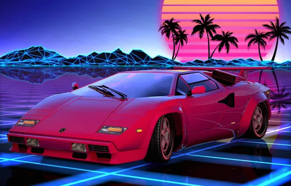 Auto, Music, Lamborghini, Retro, Machine, Style, Background, 80s