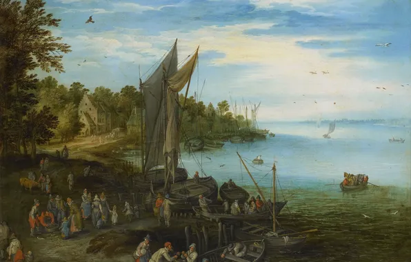 Landscape, oil, picture, Jan Bruegel, Jan Brueghel the elder, The river, 1650