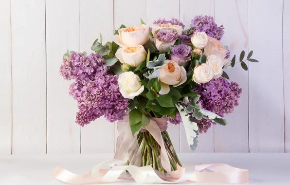 Roses, bouquet, tape, lilac