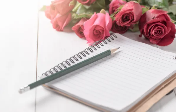 Flowers, roses, bouquet, handle, Notepad