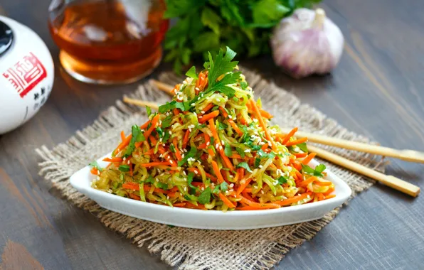Greens, vegetables, carrots, sesame, salad