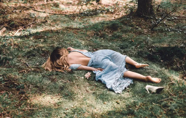 Picture flower, grass, girl, dress, Shoe, The End