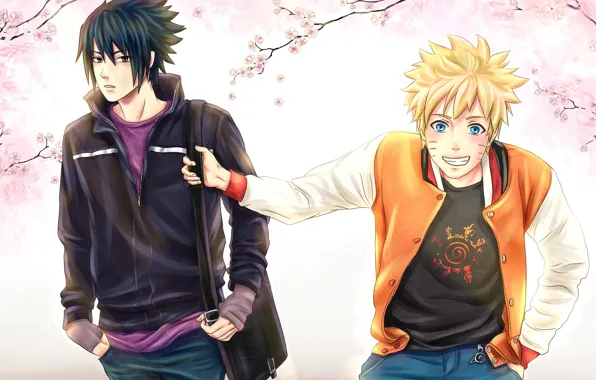 Picture spring, Sakura, Sasuke, Naruto, friends, naruto, art