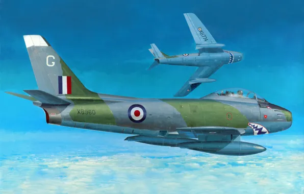 The sky, figure, art, jet, fighter-bombers, single, The Italian air force, Sabre Mk-4