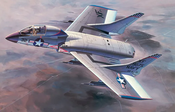 The sky, fighter, art, USA, the plane, deck, earth.figure, Vought F7U Cutlass