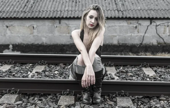 Look, girl, mood, railroad