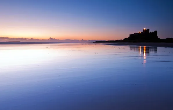 Landscape, night, lake, castle