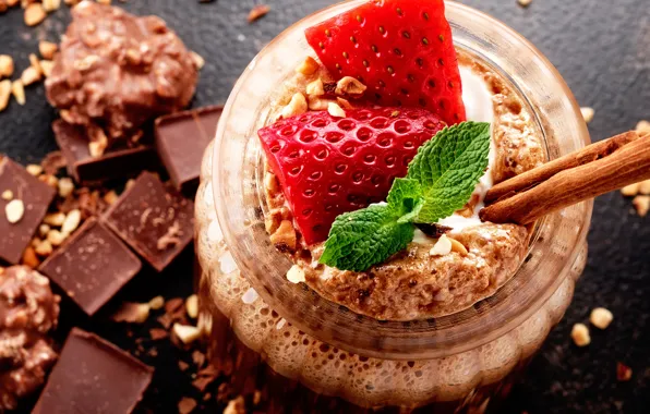 Picture chocolate, strawberry, nuts, dessert, sweet