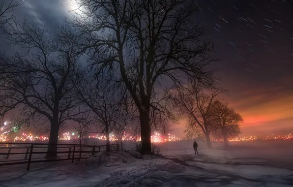 Landscape, night, the city, lights, new year