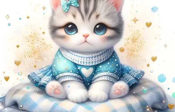 Cat, look, pose, kitty, styling, dress, pussy, hearts