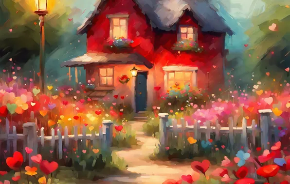 Summer, light, flowers, red, nature, house, the fence, garden