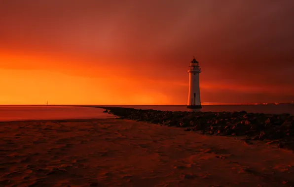 Beach, dawn, lighthouse, Perch Rock lighthouse