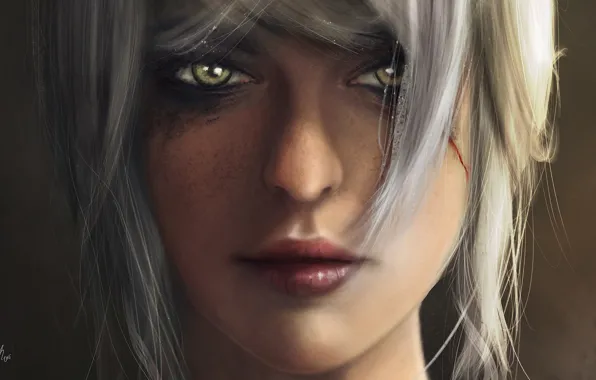 Look, girl, the game, art, green eyes, Witcher 3: Wild Hunt, Cirilla