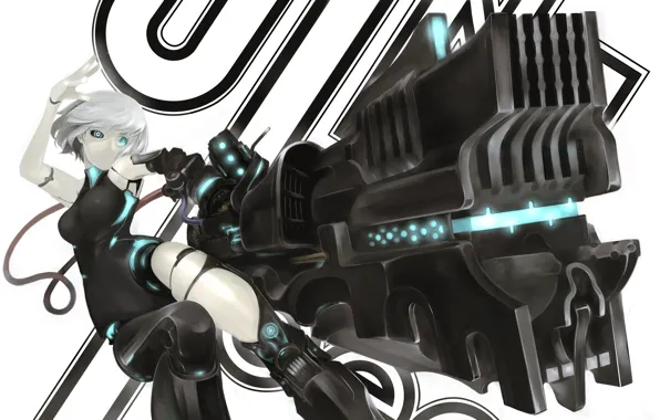 Picture girl, gun, weapons, robot, anime, art, wire, games
