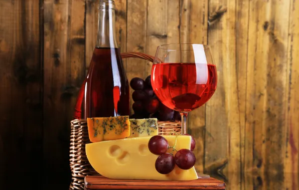 Picture wine, basket, cheese, grapes