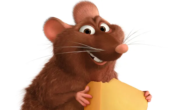 Picture smile, cheese, white background, animal, rat, Ratatouille, Ratatouille, glutton