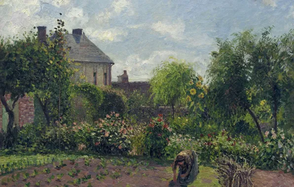 Picture landscape, picture, Camille Pissarro, Work in the Garden