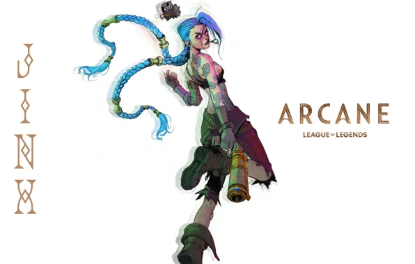 Girl, Art, League of Legends, LOL, Blue hair, Jinx, Netflix, Arcane