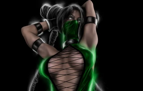 Look, pose, green, hands, art, costume, black background, Mortal Kombat