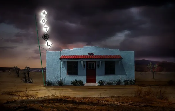 Desert, California, digitalart, Motel