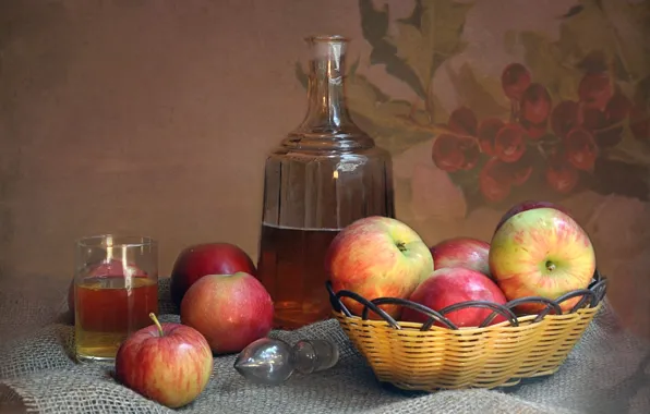 Apples, juice, still life, decanter, Still Life