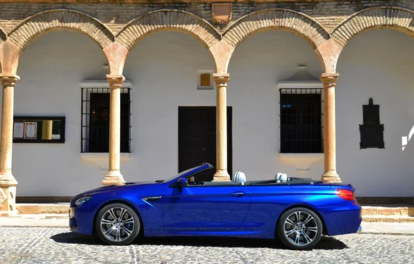 Picture Auto, Blue, BMW, Machine, Convertible, Pavers, The building, Side view