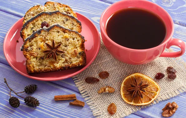 Branches, holiday, lemon, new year, coffee, cinnamon, cakes, decor