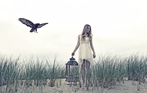 Girl, bird, cell
