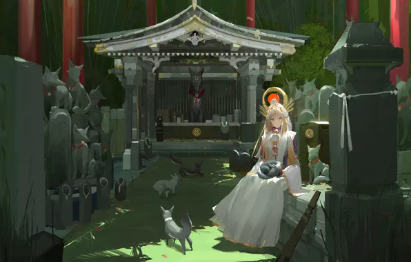 Girl, temple, Fox