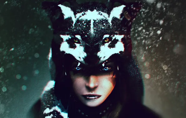 Picture look, girl, wolf, art, shaman