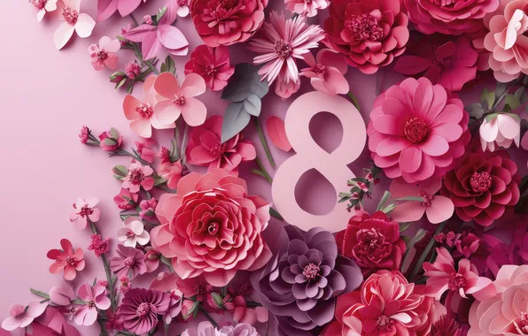 Flowers, holiday, spring, March 8, composition, International women's day, festive background, AI art