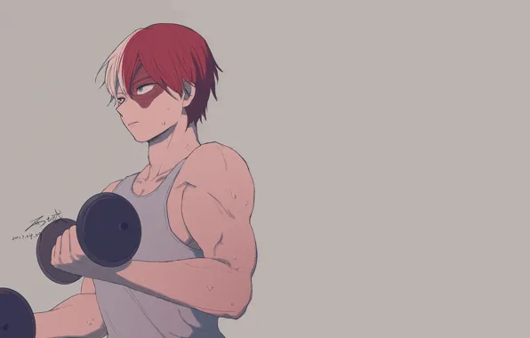 Art, guy, dumbbells, My Hero Academia, Boku No Hero Academy, Todoroki Shoto, My Hero Academy