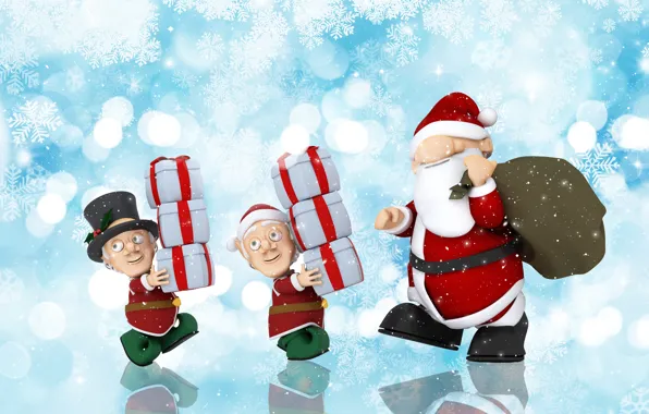 Rendering, toys, men, Christmas, gifts, dwarves, New year, Santa Claus