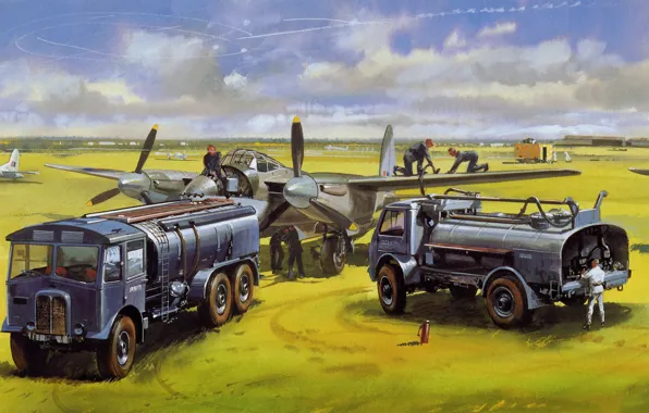 Field, figure, aircraft, tankers, war.airfield.takeoff, wait. staff