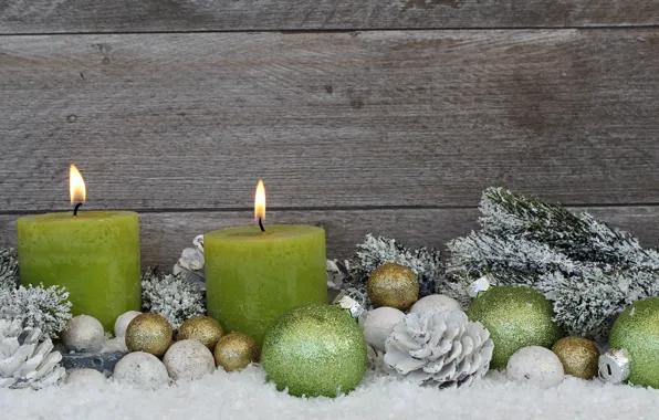 Snow, balls, candles, New Year, Christmas, merry christmas, decoration, xmas