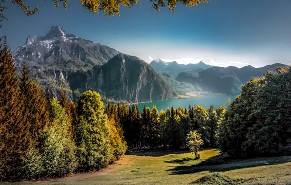 Autumn, trees, mountains, lake, beauty, Austria