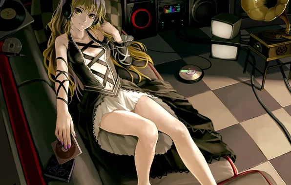 Girl, dress, gramophone