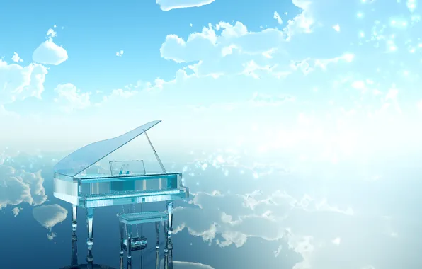 Water, clouds, The sky, piano