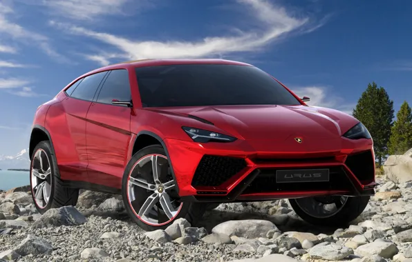 Concept, the sky, red, stones, Lamborghini, jeep, the concept, the front