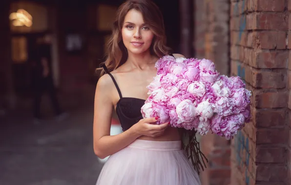 Picture look, girl, flowers, mood, bouquet, peonies, Natalia Magicka