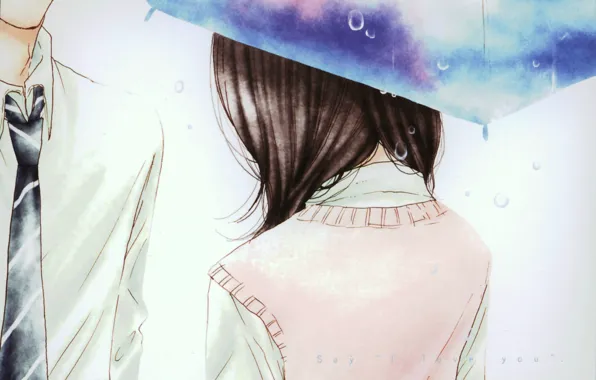 Drops, umbrella, tie, two, date, Kurosawa Yamato, Tachibana Mei, Say i love you