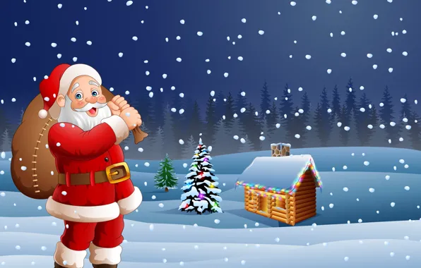 Photo, Winter, Snow, House, New year, Santa Claus, Vector graphics