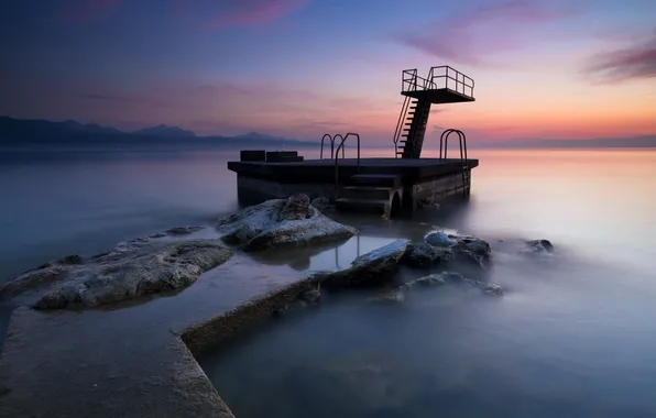Sea, landscape, sunset