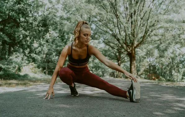 Trees, Park, trees, park, exercise, exercise, beautiful woman, beautiful woman