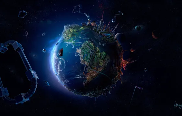 Picture space, creative, graphics, planet, stars, art, Earth, Earth