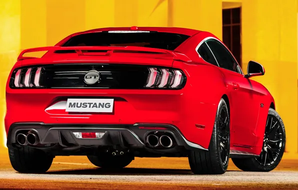 Red, Ford, rear view, Fastback, 2018, Mustang GT